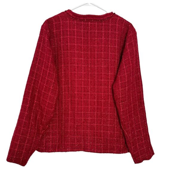 NWT WinterSilks red silk Multi Woven tweed collarless blazer coat size XL - Picture 2 of 16